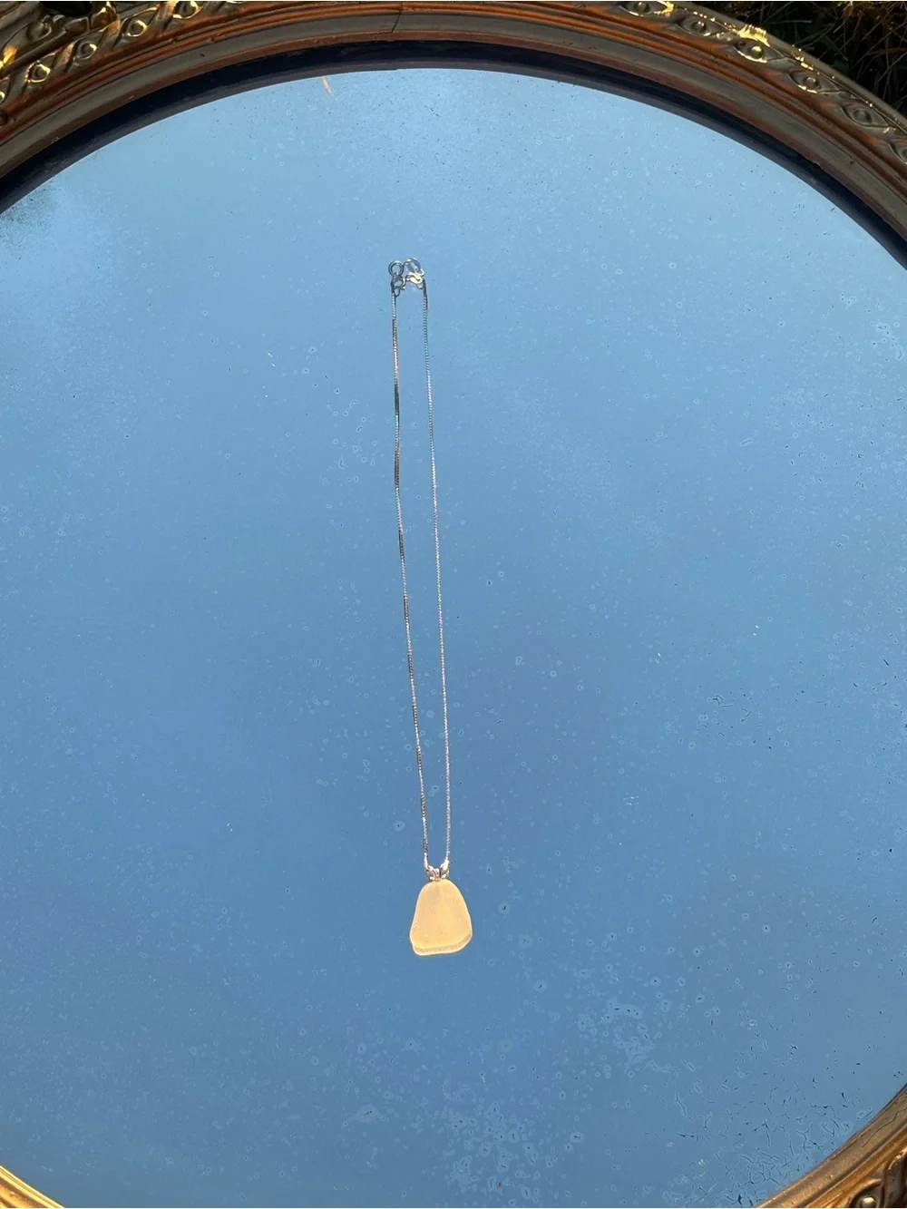 White, sea glass gold necklace